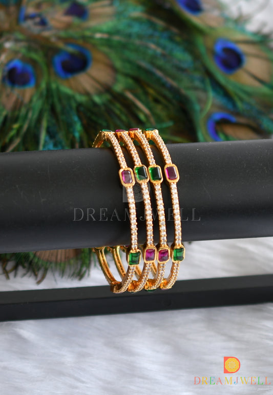 Matte finish cz white-green-kemp set of 4 Bangles (2.4) dj-37555