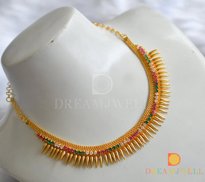 Gold tone pink-green-white stone mulla mottu Kerala style Necklace dj-38266