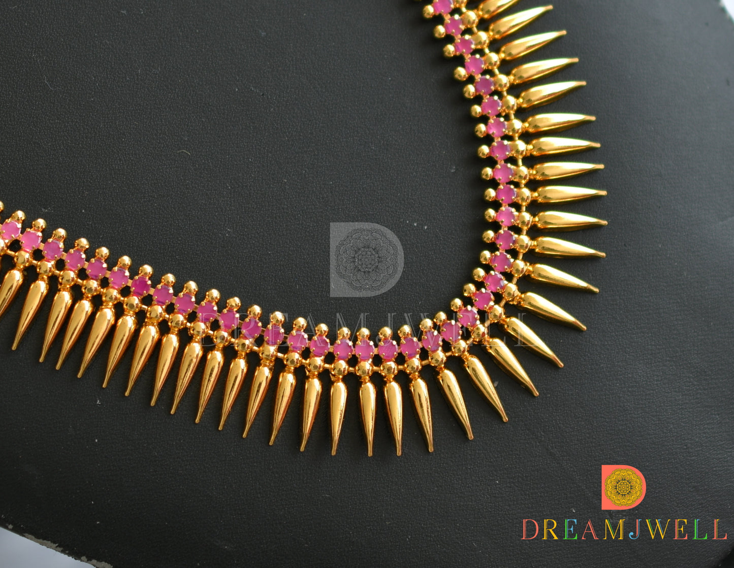 Gold tone pink stone mulla mottu Kerala style haar dj-38269