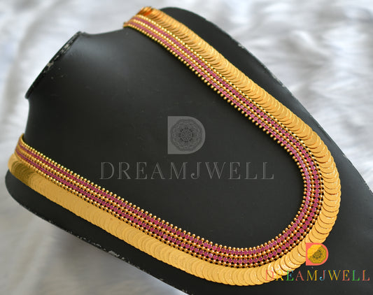 Gold tone pink stone Lakshmi coin haar dj-38272