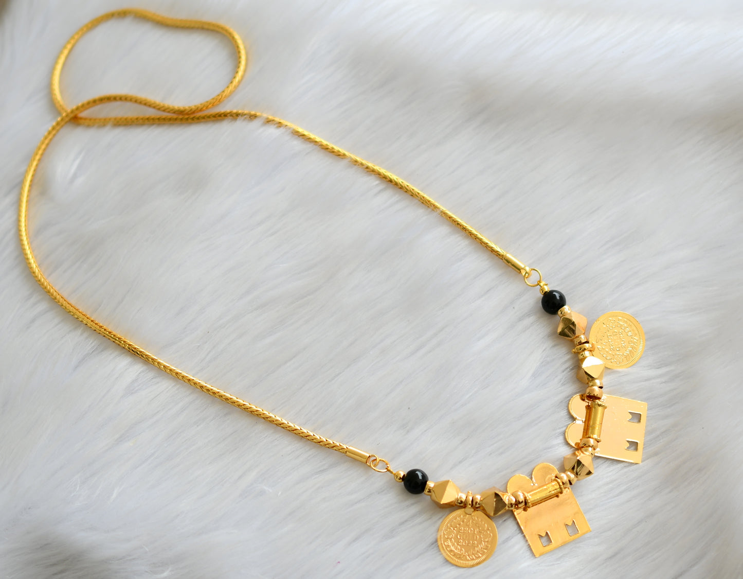 Gold tone black beads Lakshmi coin sun-moon mangalyam dj-40539