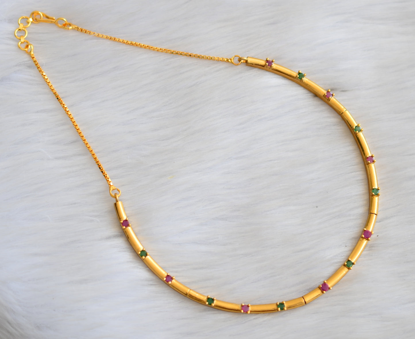 Matte finish ruby-green stone hasli necklace dj-41864