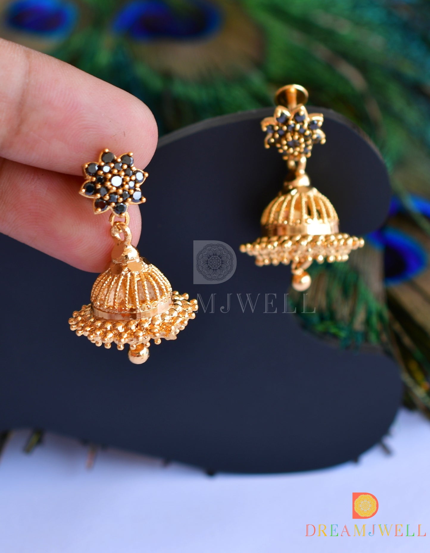 Gold tone AD stone small screw back jhumkka