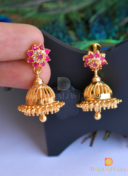 Gold tone AD stone small screw back jhumkka