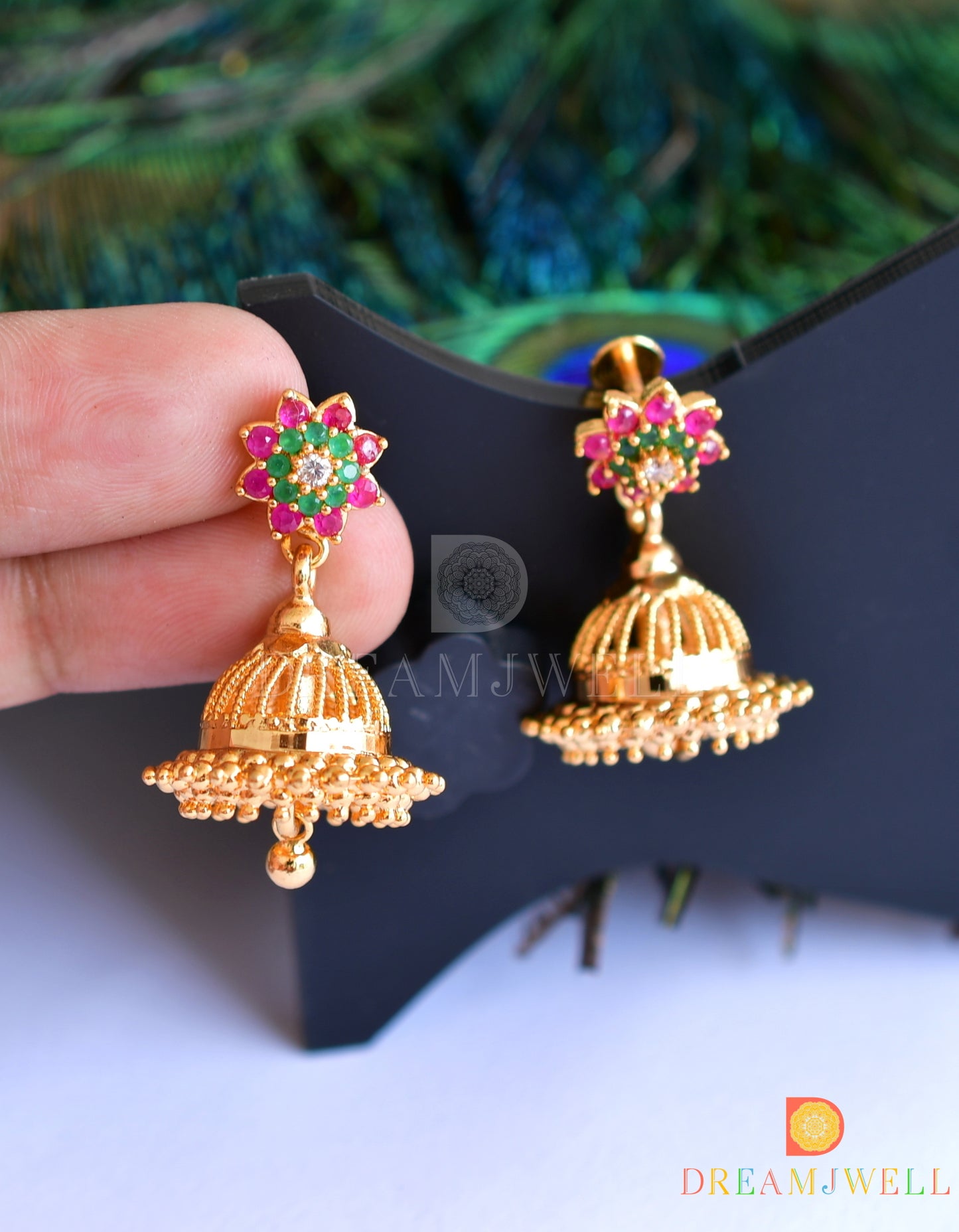 Gold tone AD stone small screw back jhumkka