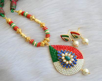 Gold tone multicolor pachi pendant thread necklace set dj-03566