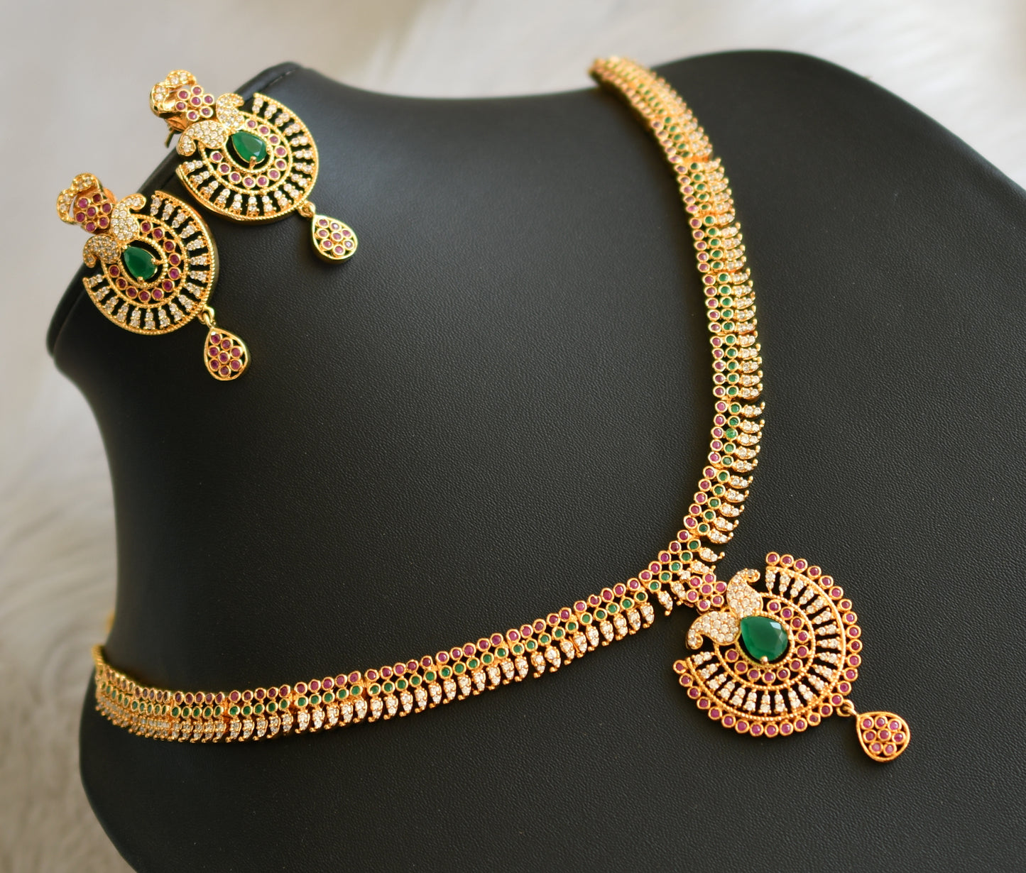 Gold tone cz-ruby-emerald necklace set dj-03231