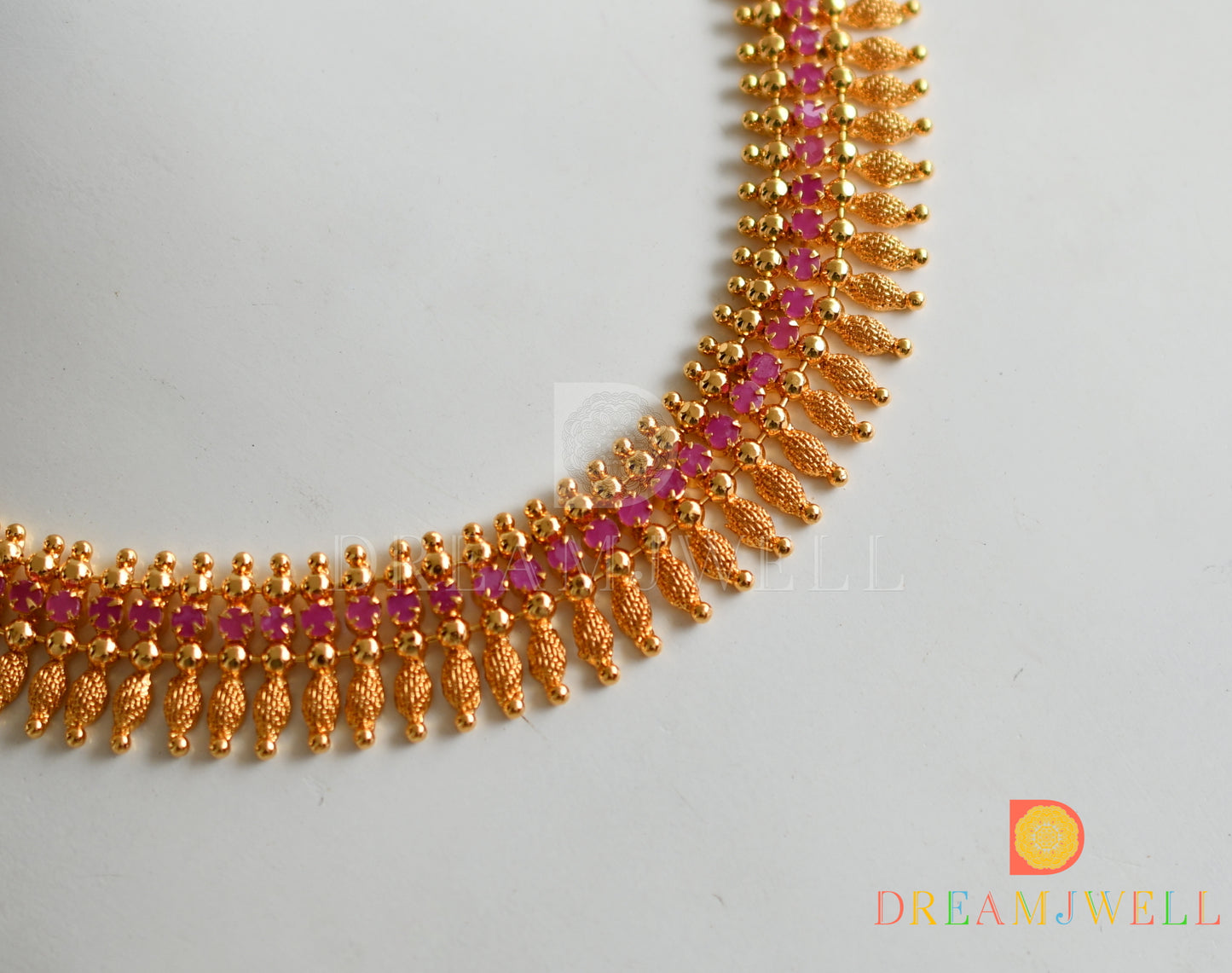 Gold tone pink stone Kerala style necklace dj-38262