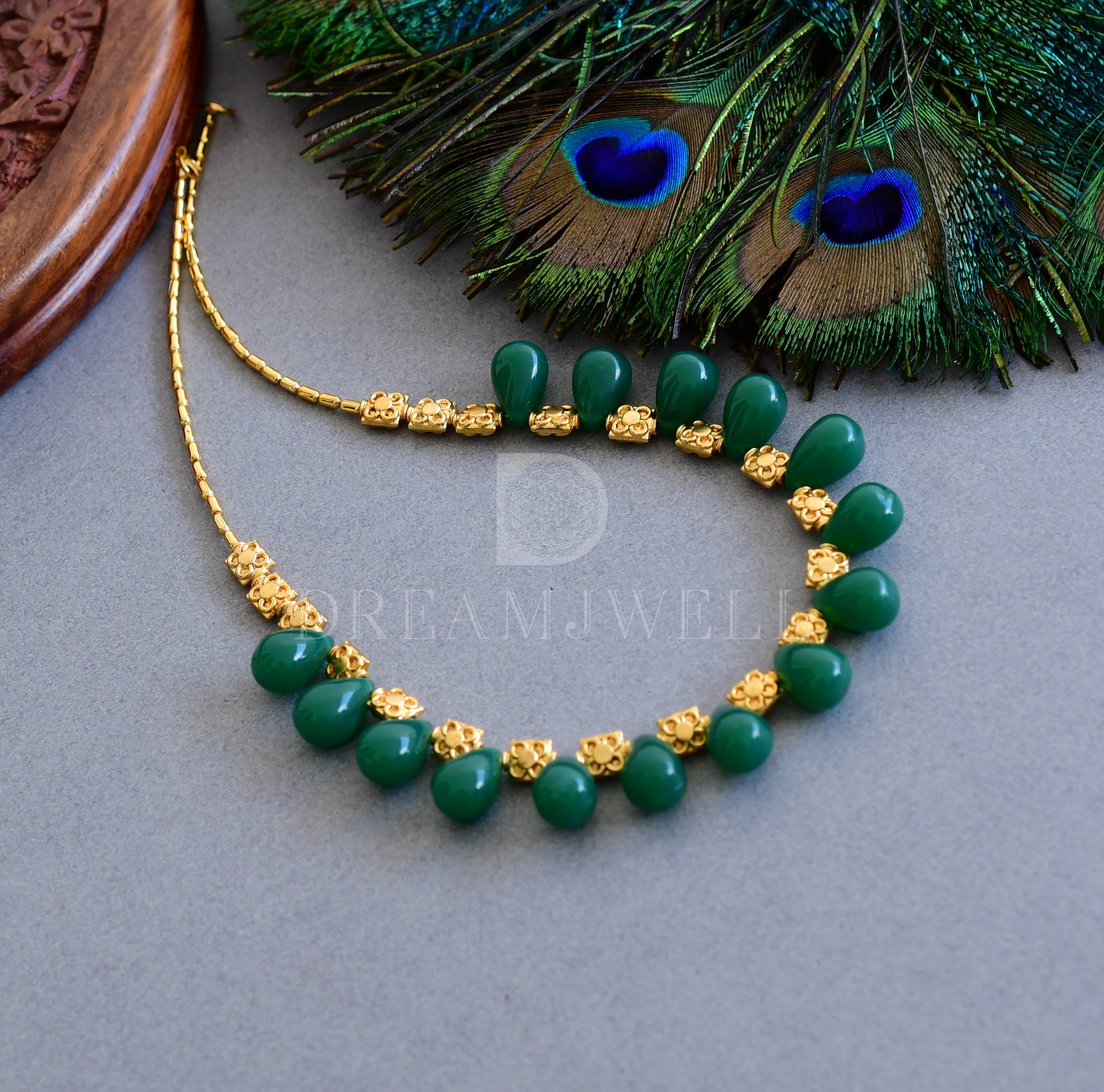 Erum Antique Gold Plated Green Stones Necklace Set – AG'S