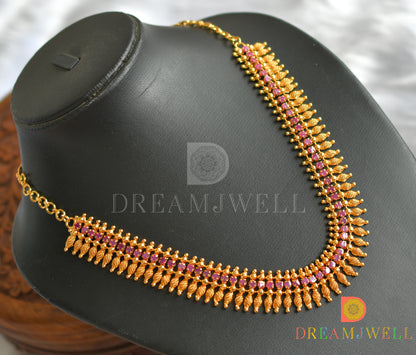 Gold tone pink stone Kerala style necklace dj-38262
