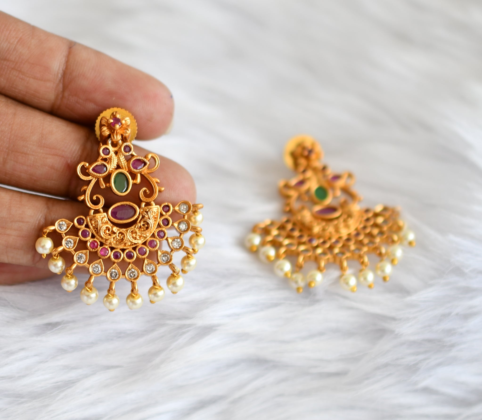 Matte Finish Designer Stone Jhumka Earring.