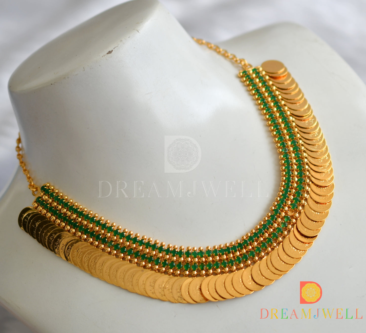 Gold tone green Lakshmi coin haar dj-38276