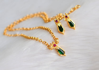 Gold tone pink-green Nagapadam Kerala style necklace set dj-39766