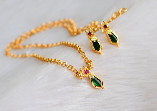 Gold tone pink-green Nagapadam Kerala style necklace set dj-39766