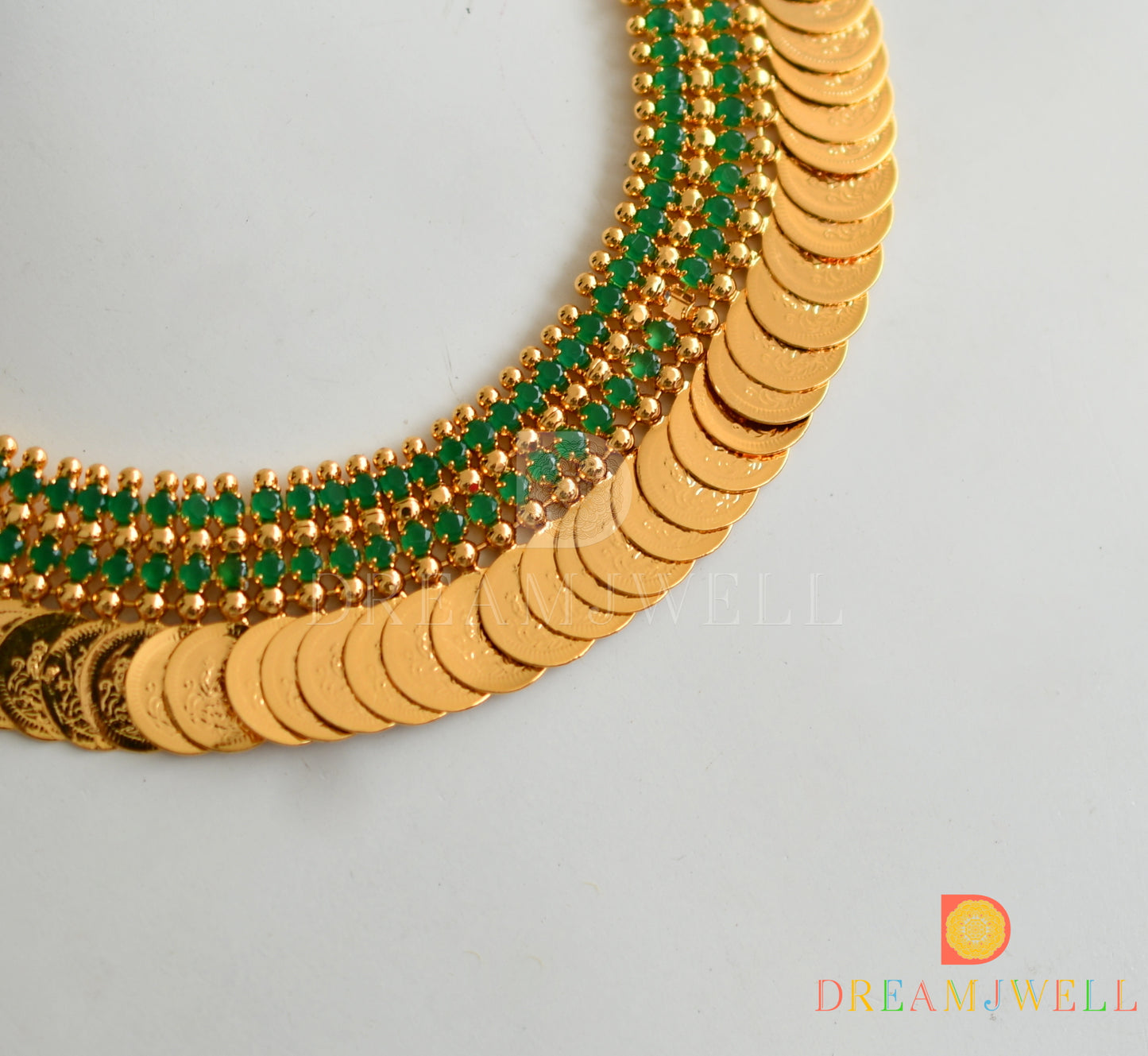 Gold tone green Lakshmi coin haar dj-38276