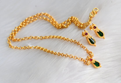 Gold tone pink-green Nagapadam Kerala style necklace set dj-39766