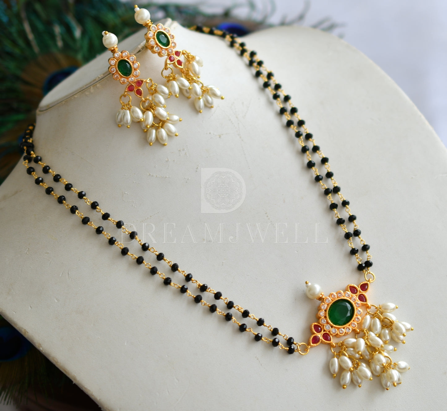 Gold tone Ruby-green Gutta pusalu Mangalsutra set- DJ33586