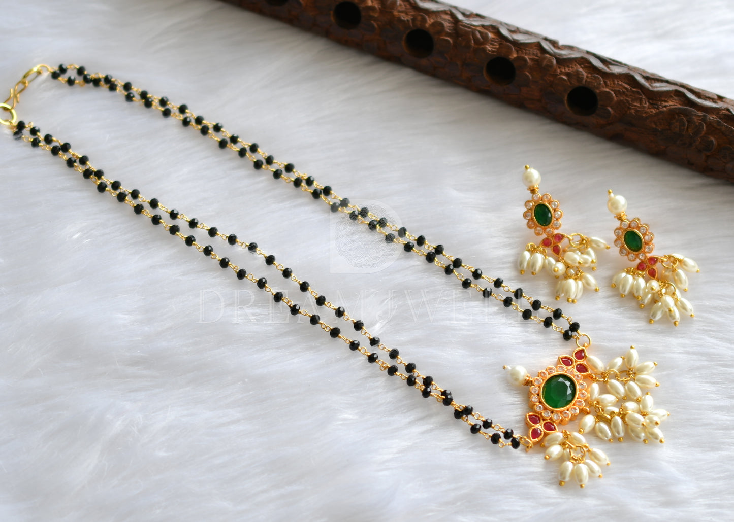 Gold tone Ruby-green Gutta pusalu Mangalsutra set- DJ33586