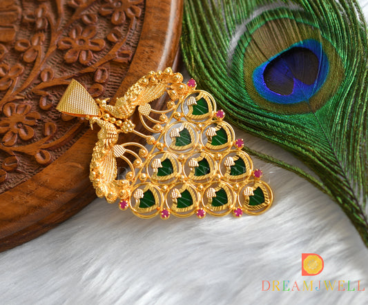 Gold tone Palakka green-pink stone Peacock Kerala style pendant dj-38260