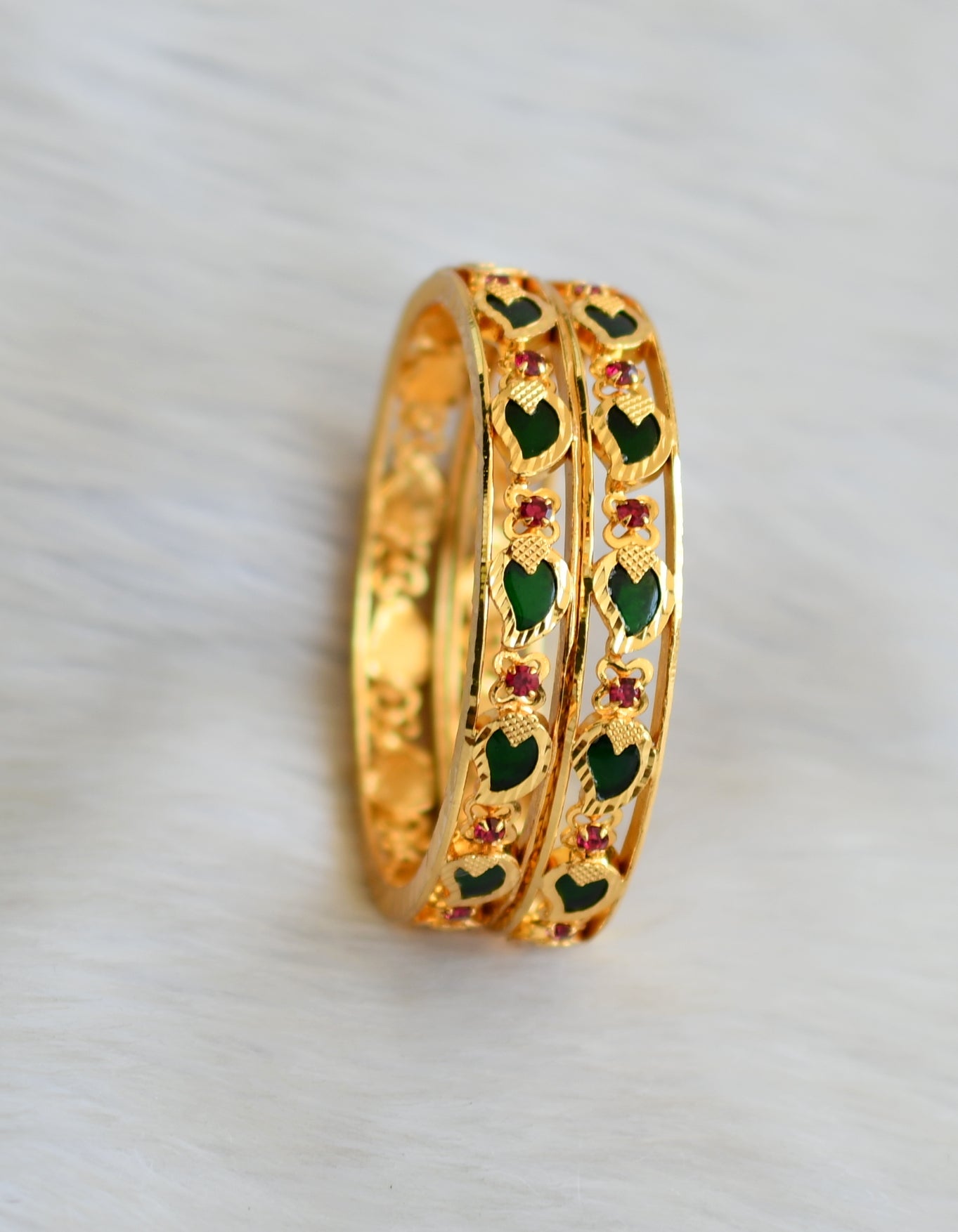 Gold tone green mango kerala style bangles(2.8) dj-23884