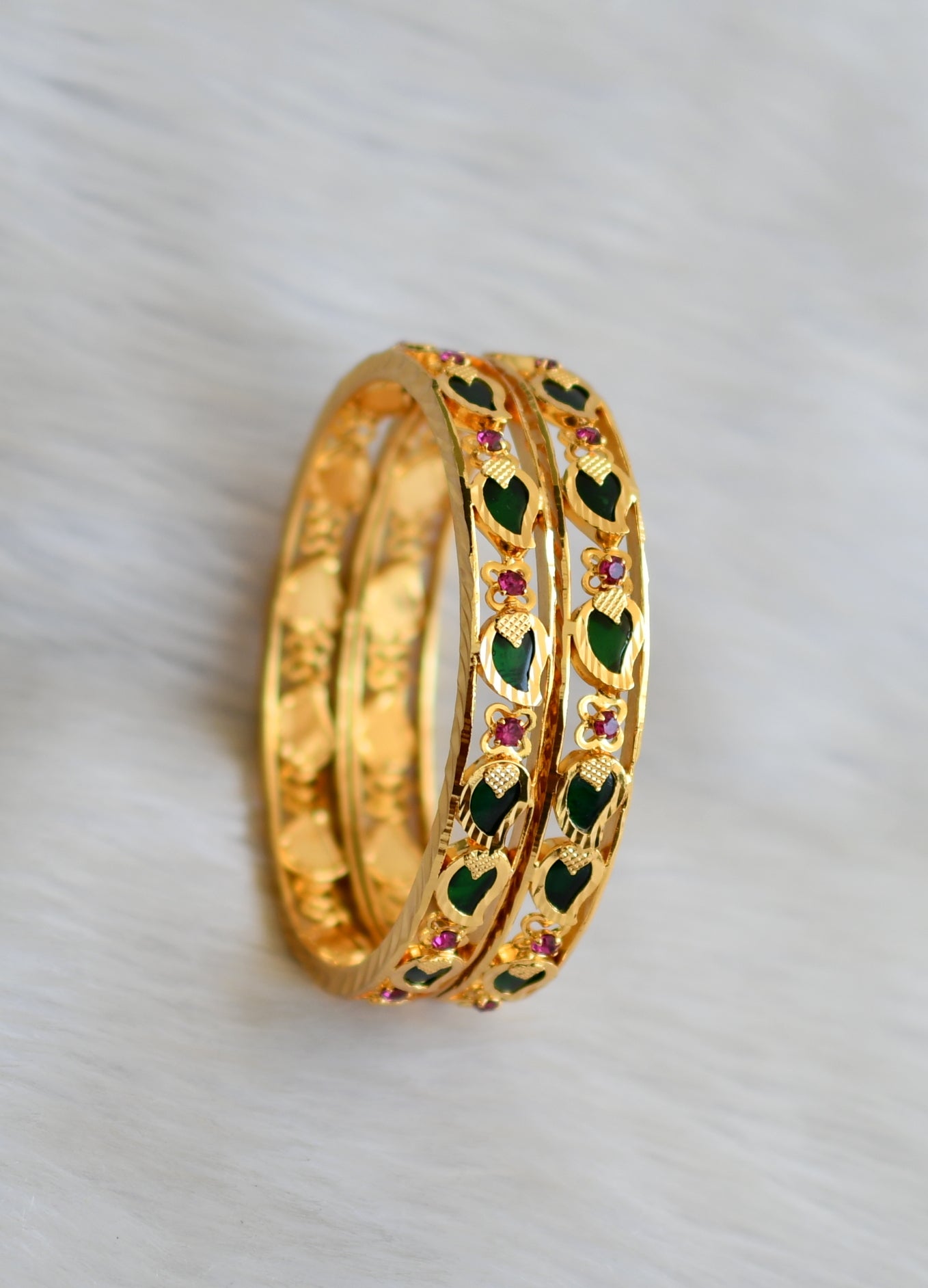 Gold tone Kerala style pink-green mango bangles(2.10) dj-25729