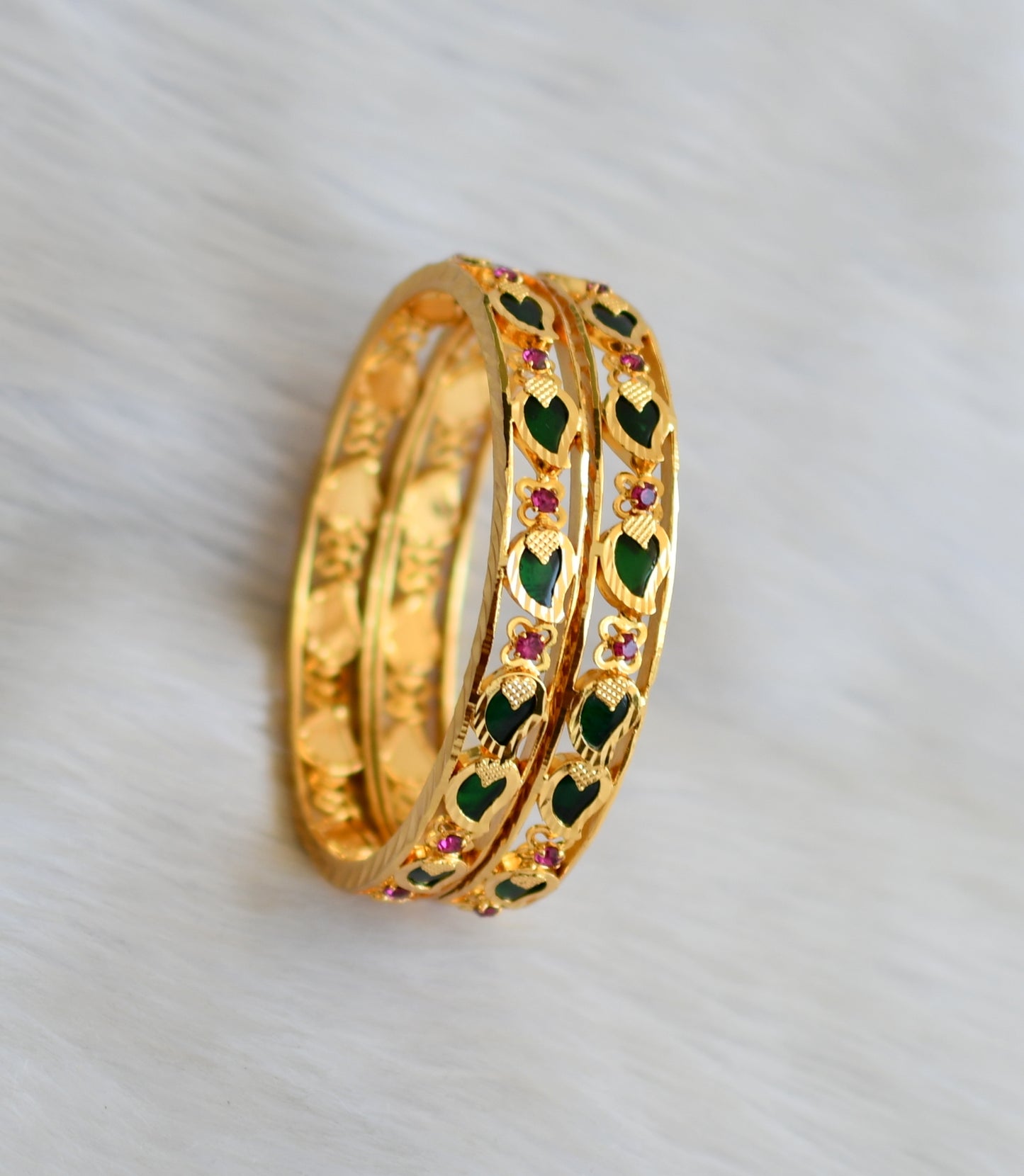 Gold tone Kerala style pink-green mango bangles(2.10) dj-25729