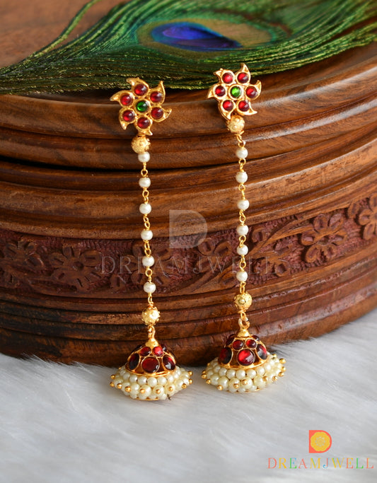 Gold tone kemp-green pearl hand made jhumkka dj-38280