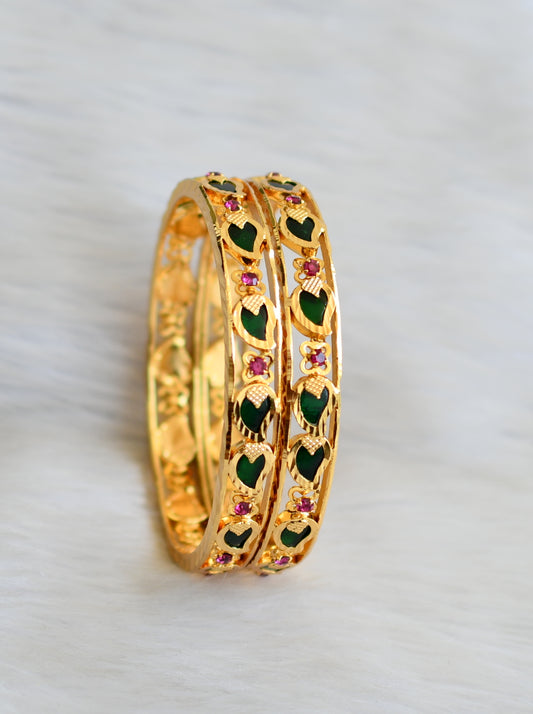 Gold tone Kerala style pink-green mango bangles(2.10) dj-25729