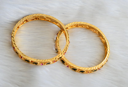 Gold tone Kerala style pink-green mango bangles(2.10) dj-25729