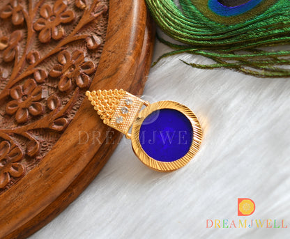 Gold tone white-blue round Kerala style pendant dj-37500