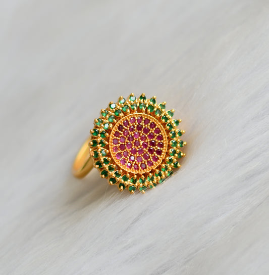 Gold tone cz ruby-green round finger ring dj-40568