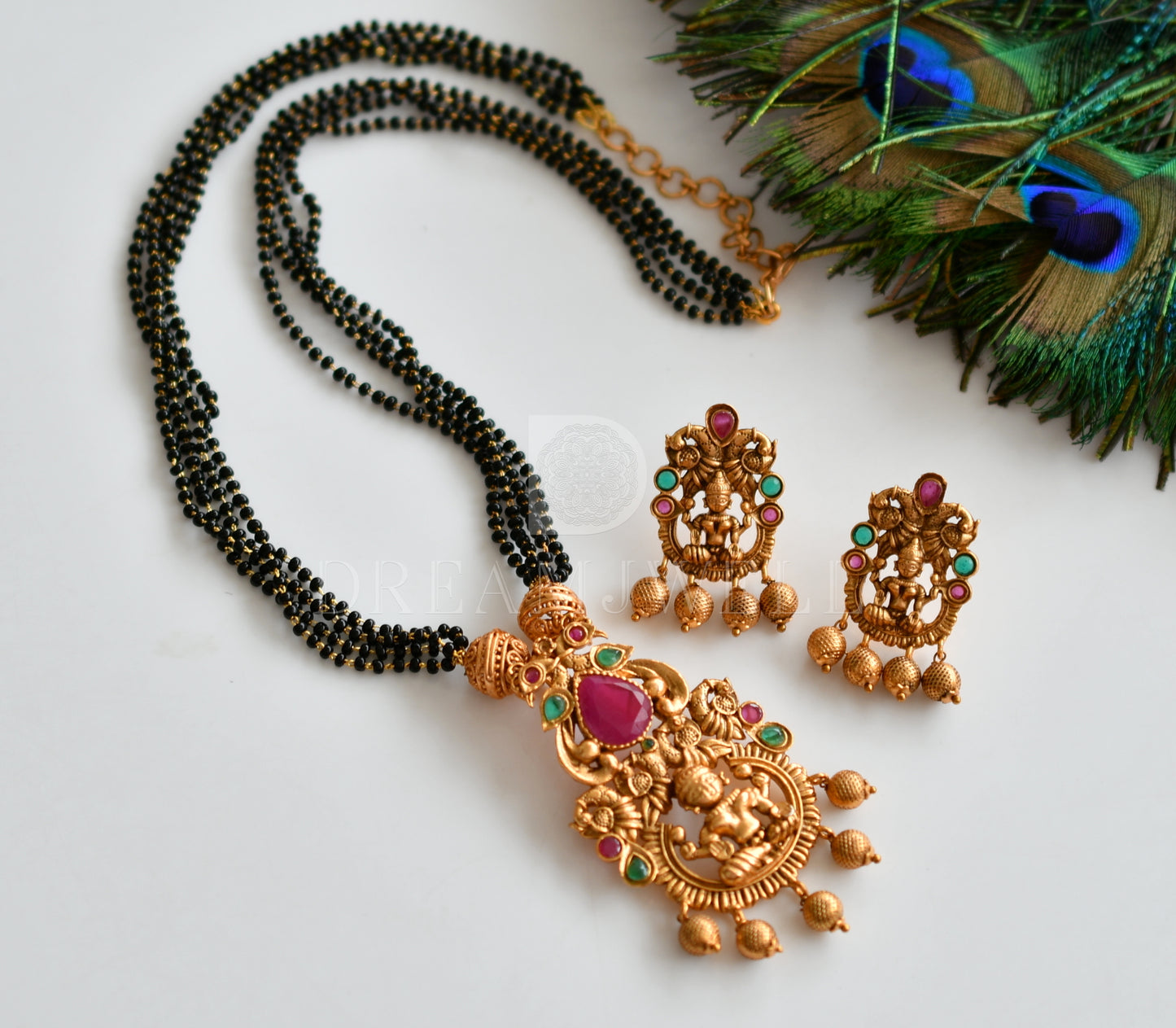 Matte Finish Ruby-green Lakshmi Designer Mangalsutra Set dj-28684