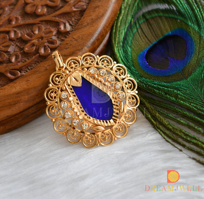 Gold tone blue nagapadam Kerala style pendant dj-37512