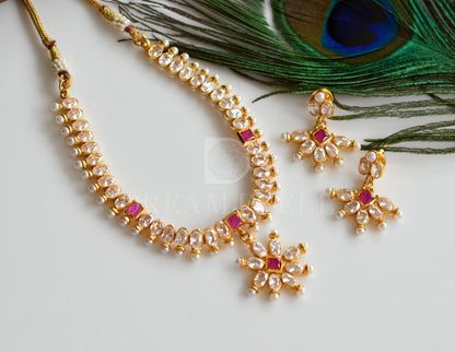 Gold Tone Polki Ruby Necklace Set dj-12638