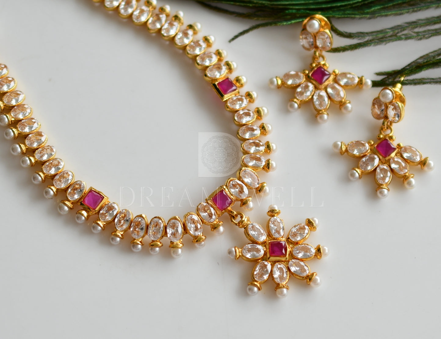 Gold Tone Polki Ruby Necklace Set dj-12638