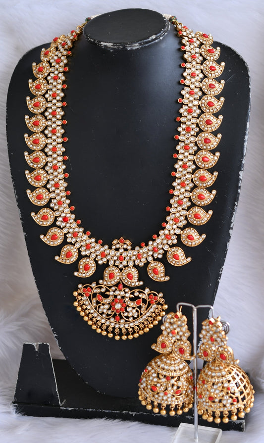 Matte finish coral-white mango haar with very big jhumkka dj-39788