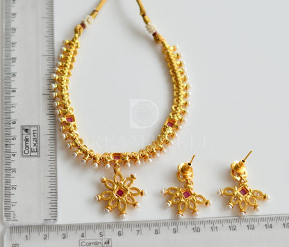 Gold Tone Polki Ruby Necklace Set dj-12638