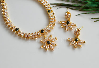 Gold Tone Polki-black Necklace Set dj-12637