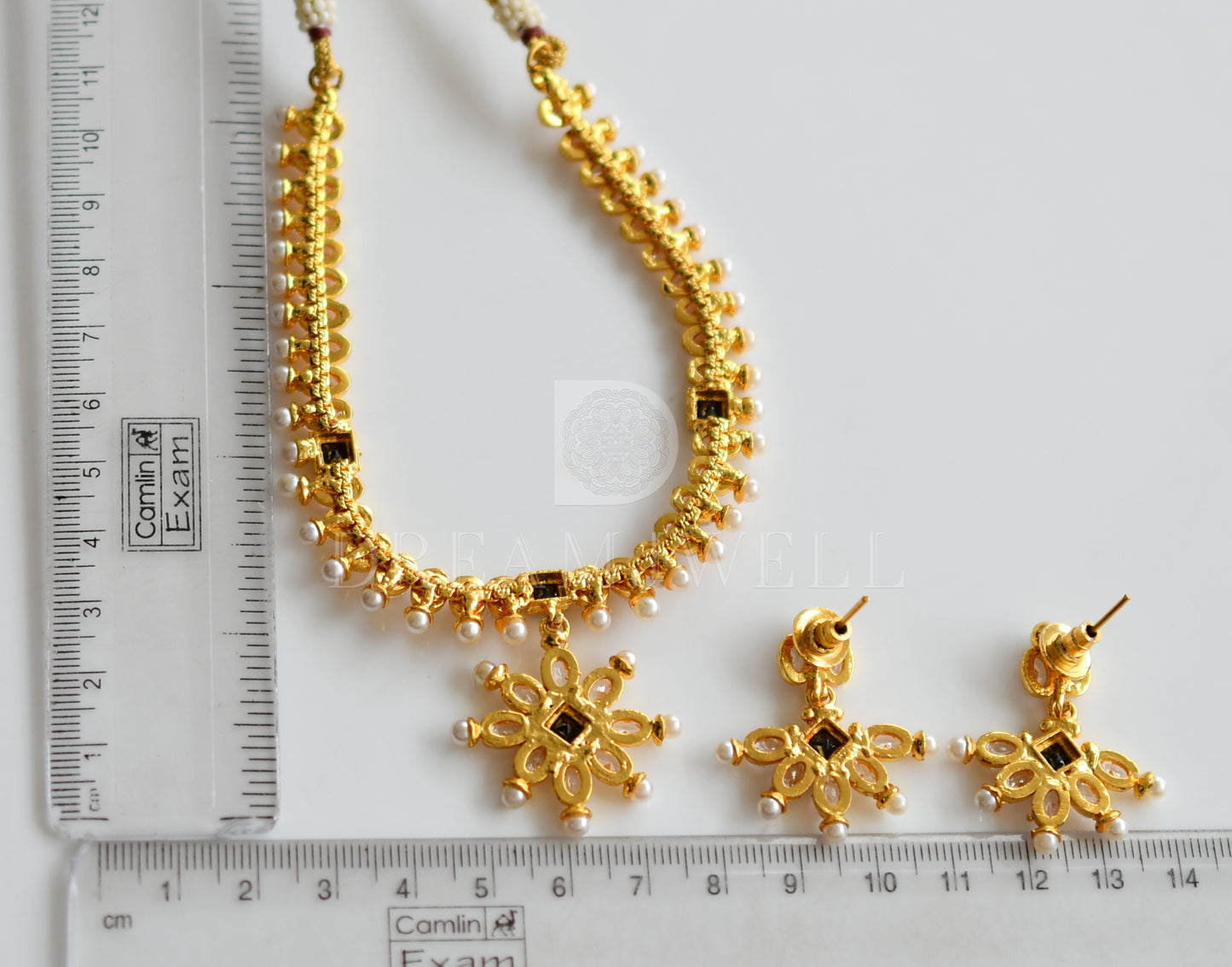 Gold Tone Polki-black Necklace Set dj-12637