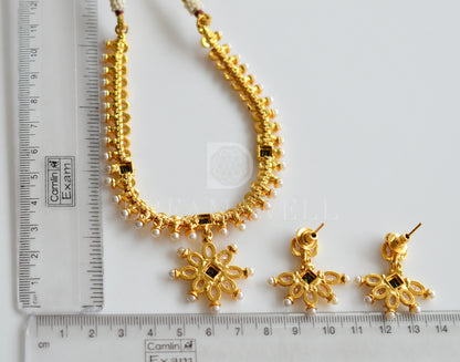 Gold Tone Polki-black Necklace Set dj-12637