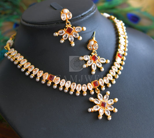 Gold Tone Polki-red Necklace Set dj-12634