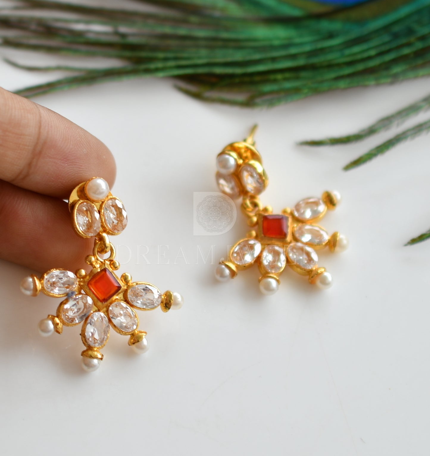 Gold Tone Polki-red Necklace Set dj-12634