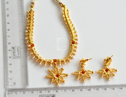 Gold Tone Polki-red Necklace Set dj-12634