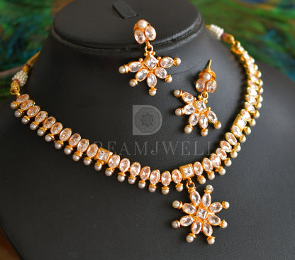 Gold Tone Polki White Necklace Set dj-12633