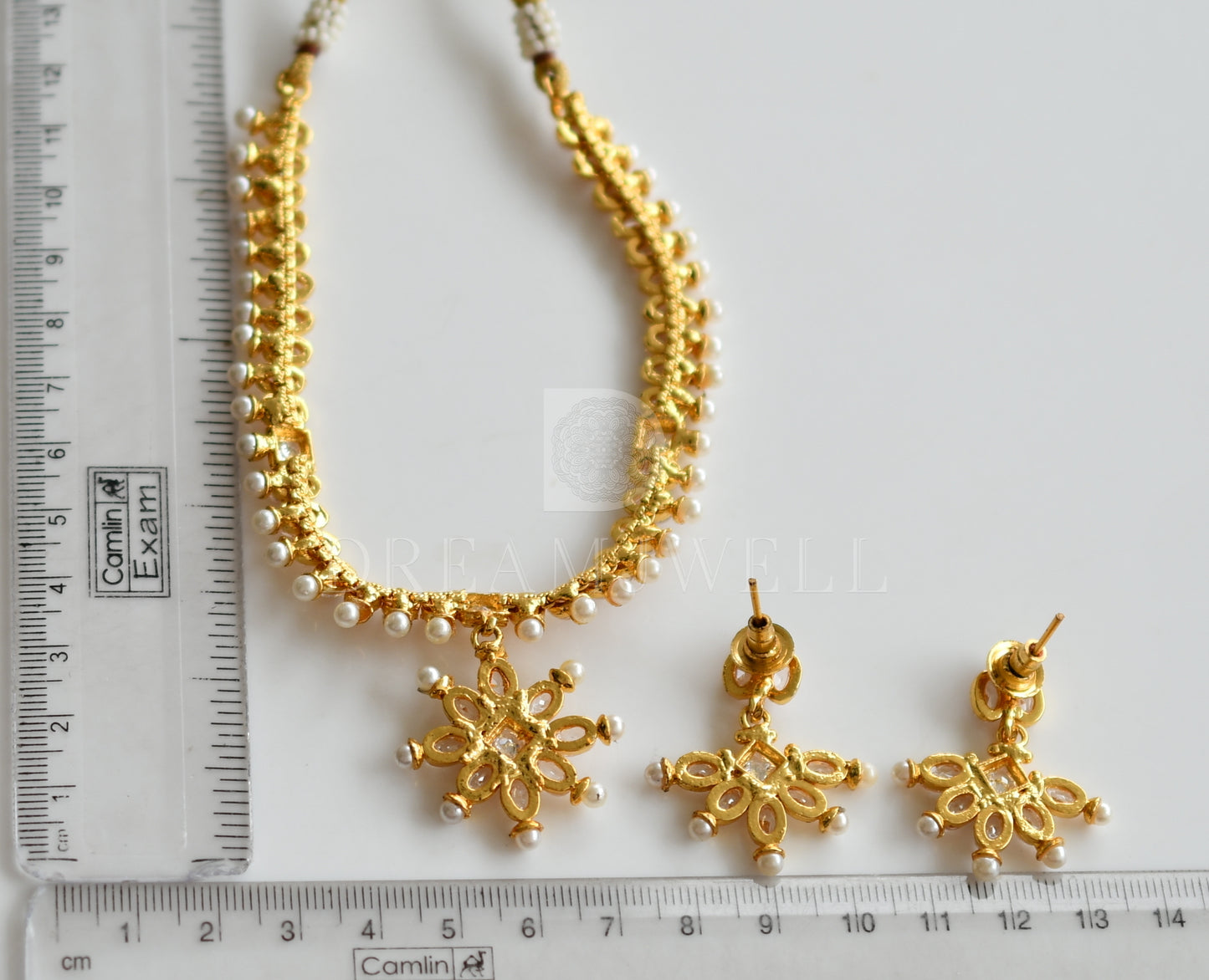 Gold Tone Polki White Necklace Set dj-12633