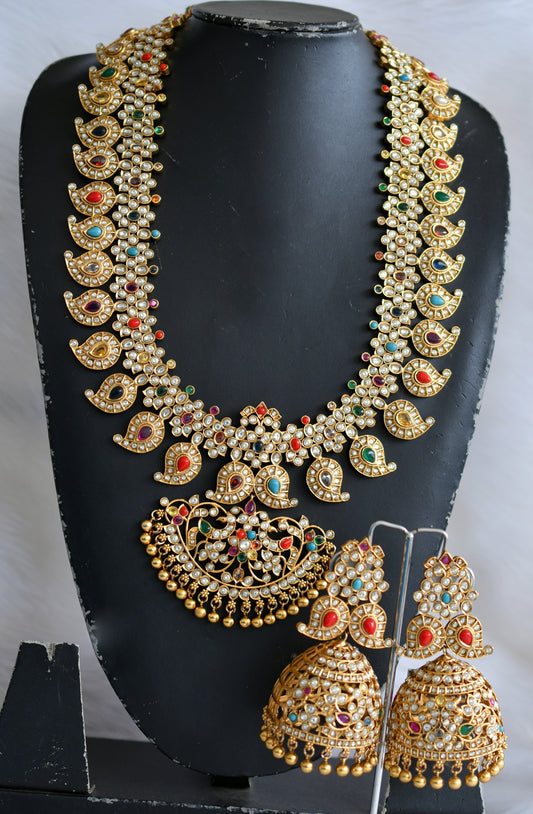 Matte finish navarathna mango haar with very big jhumkka dj-39789