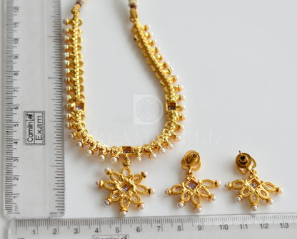 Gold Tone Polki-purple Necklace Set dj-12635