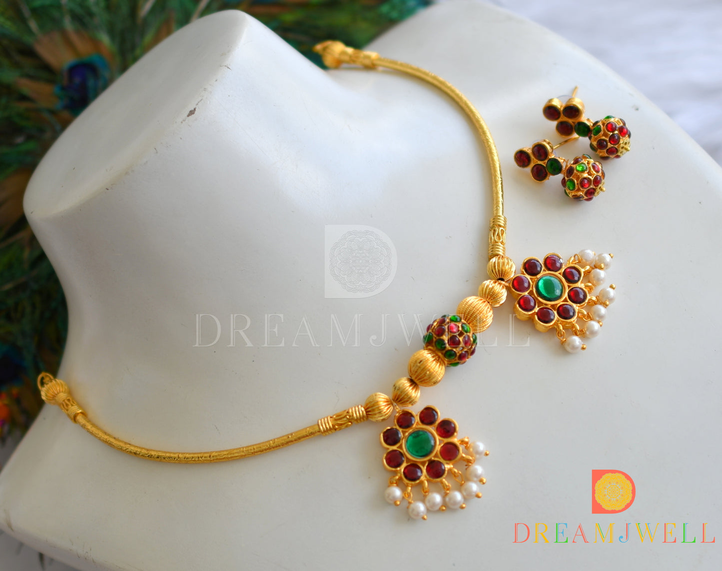 Gold tone kemp-green necklace set dj-23079