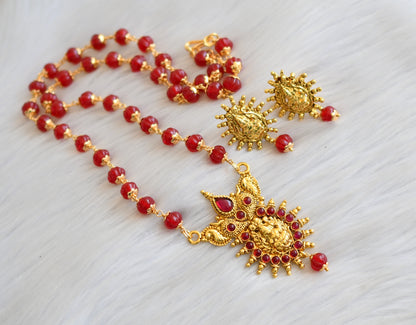 Antique gold tone red kumpkin beads chain kemp stone Lakshmi necklace set dj-41909