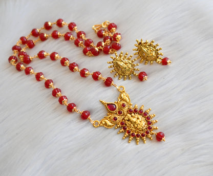 Antique gold tone red kumpkin beads chain kemp stone Lakshmi necklace set dj-41909